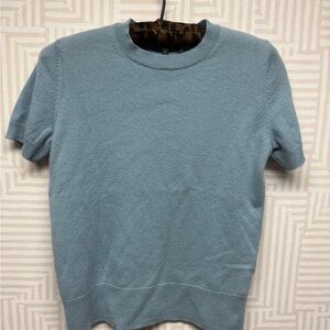 Theory 100% Cashmere Short Sleeve Sweater Soft Blue